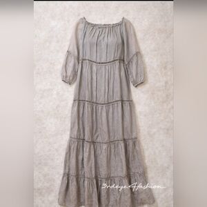 Italian Sheer Plus 🌿Boho Dreamscape Off-Shoulder Maxi Dress – Flowy NWT